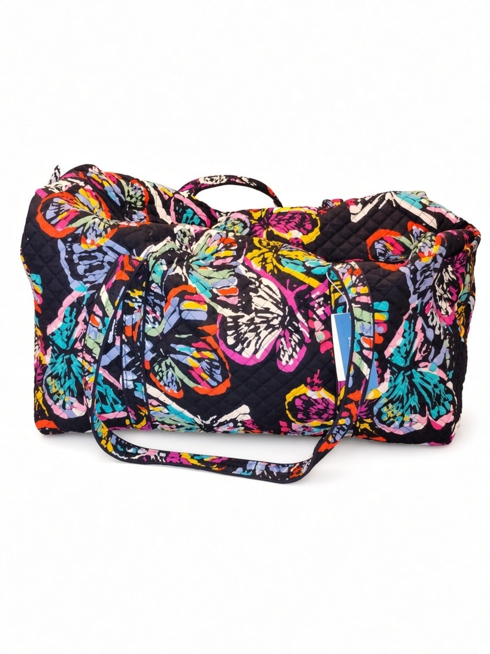Vera Bradley Quilted Black Duffel with Multicolor Butterfly Motif